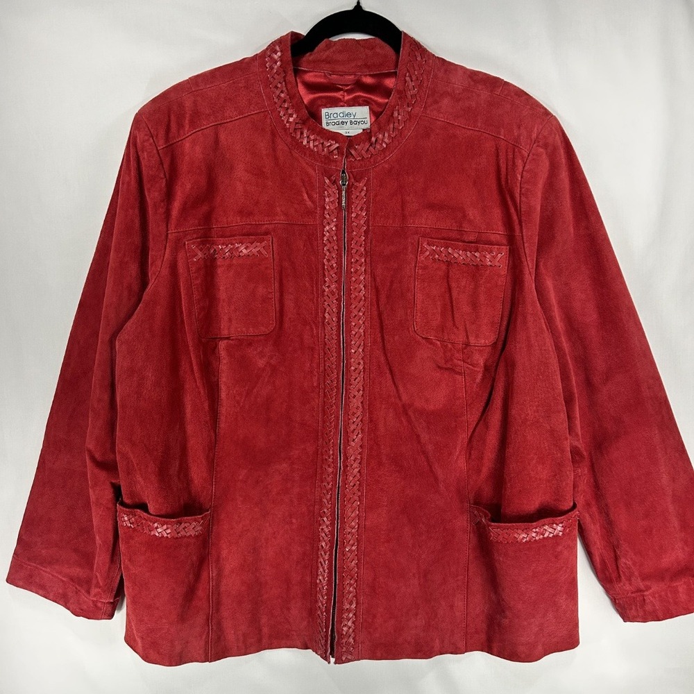 Bradley Bayou Vintage 90S Woman'S  Full Zip Leather Suede Jacket 3X Red